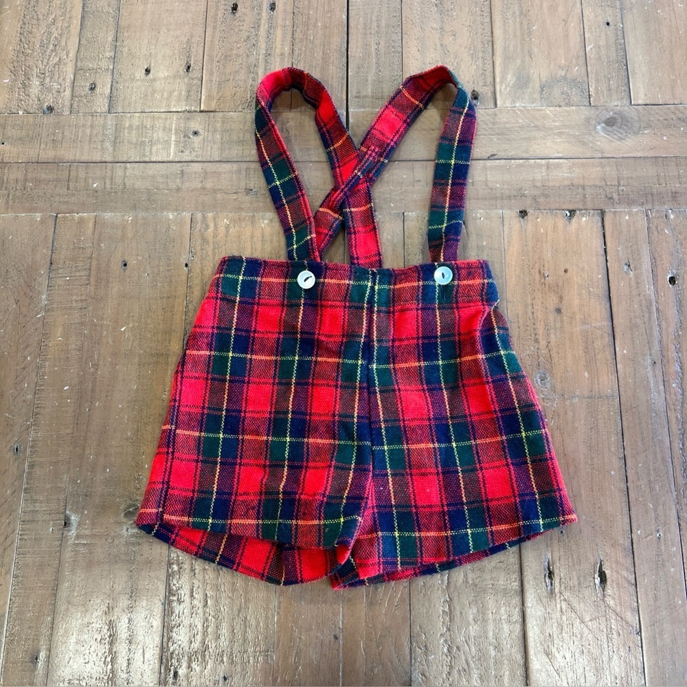 Vintage Imp Originals Red Plaid Suspender Shorts Boys 3T Preppy Classic Page Boy